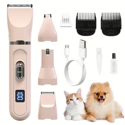 4-in-1 Rechargeable Dog & Cat Grooming Clipper Kit